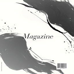 An artistic magazine back cover design featuring a modern aesthetic, prominently using shades of grey, black, white, and cream