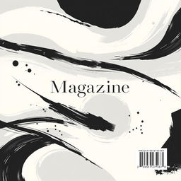An artistic magazine back cover design featuring a modern aesthetic, prominently using shades of grey, black, white, and cream