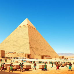 An impressive illustration of the Great Pyramid of Giza, towering majestically against a clear blue sky