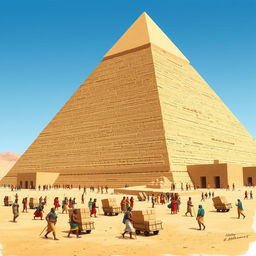 An impressive illustration of the Great Pyramid of Giza, towering majestically against a clear blue sky