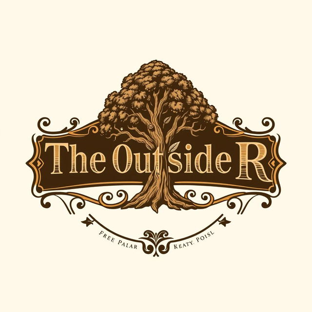 A logo design for a woodworking business called 'The OutsideR', featuring an intricate illustration of an Araucaria tree integrated into the design