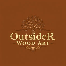 A logo design for a woodworking business named 'OutsideR Wood Art', featuring an elegant illustration of an Araucaria tree integrated into the design
