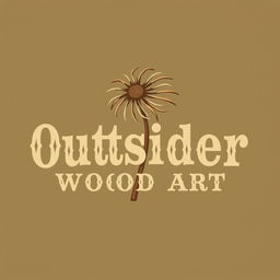 A logo design for a woodworking business named 'Outsider Wood Art', featuring a stylized illustration of a tumbleweed in an Old West style