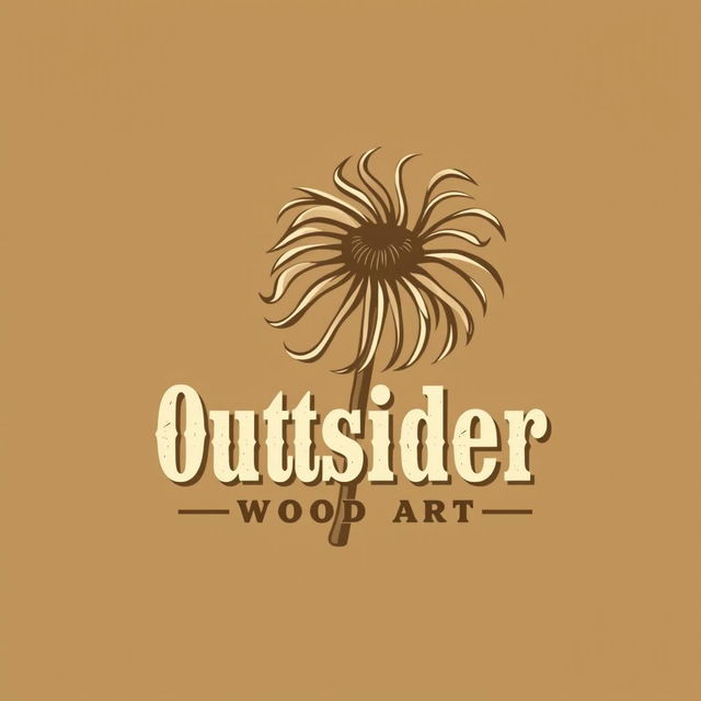 A logo design for a woodworking business named 'Outsider Wood Art', featuring a stylized illustration of a tumbleweed in an Old West style