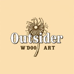 A logo design for a woodworking business named 'Outsider Wood Art', featuring a stylized illustration of a tumbleweed in an Old West style
