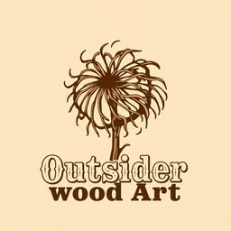 A logo design for a woodworking business named 'Outsider Wood Art', featuring a stylized illustration of a tumbleweed in an Old West style