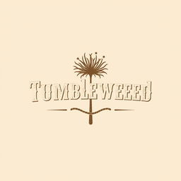 A minimalist logo design for 'Tumbleweed' in an Old West style, featuring a stylized tumbleweed illustration with rustic, weathered textures