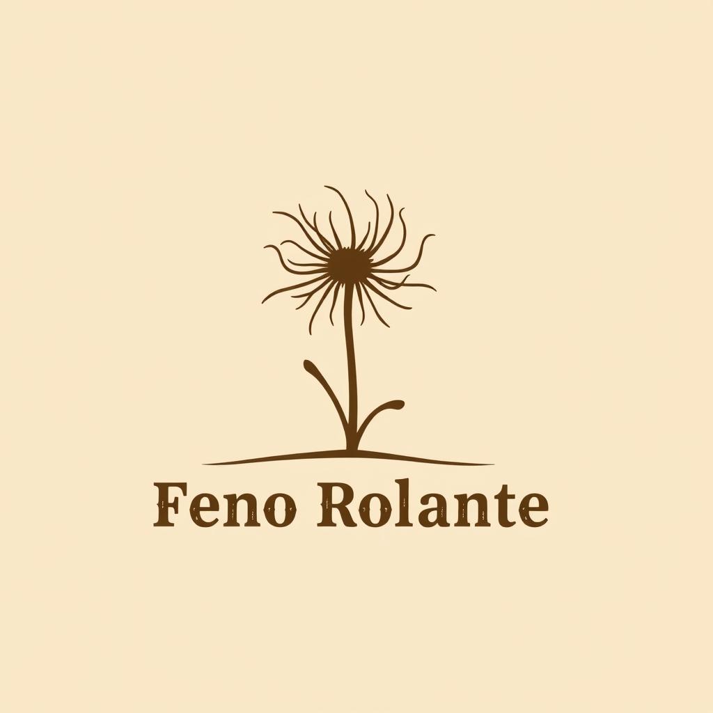 A minimalist logo design for 'Feno Rolante' inspired by the Old West, featuring a stylized tumbleweed as the central element