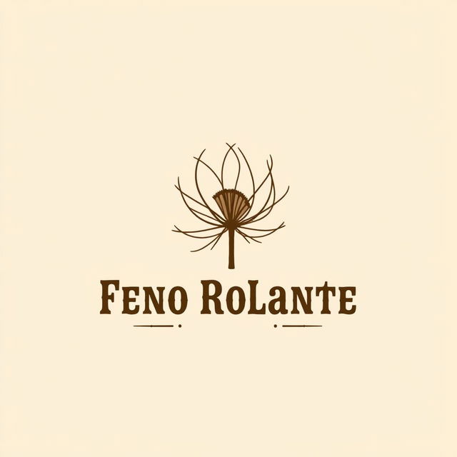 A minimalist logo design for 'Feno Rolante' inspired by the Old West, featuring a stylized tumbleweed as the central element