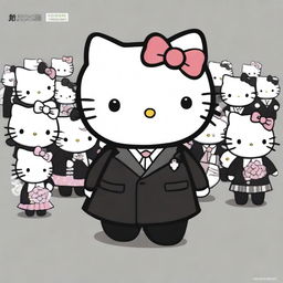 A soothing and compassionate image of Hello Kitty in a funeral director attire, leading a funeral procession with sensitivity and respect