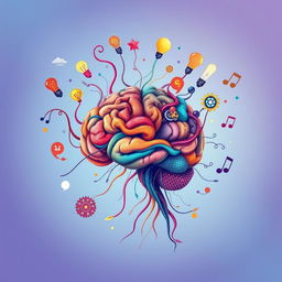 An intricate and artistic illustration of a human brain, showcasing vibrant colors and creative patterns that represent thoughts and ideas