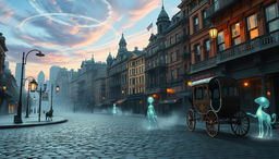 An empty street in 1880s New York City, reimagined in a fantasy style