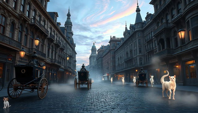 An empty street in 1880s New York City, reimagined in a fantasy style