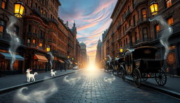 An empty street in 1880s New York City, reimagined in a fantasy style