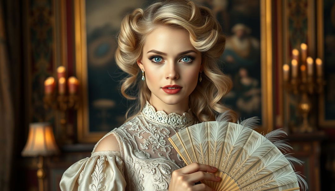 A beautiful young woman from the Victorian era, embodying wealth and elegance