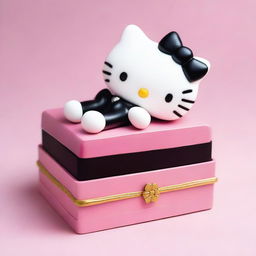 Create a dignified scene of Hello Kitty lying gently in a pink coffin