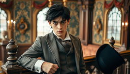 A roguish yet handsome young man from the Victorian era, exuding charisma and charm