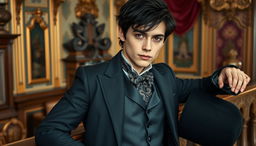 A roguish yet handsome young man from the Victorian era, exuding charisma and charm