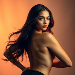 A beautiful woman posing confidently, embodying sensuality and elegance
