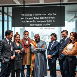 A diverse group of leaders from various backgrounds, standing together confidently