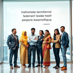 A diverse group of leaders from various backgrounds, standing together confidently