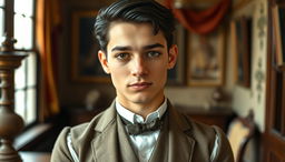A handsome young middle-class man from the Victorian era, displaying a blend of intelligence and charm