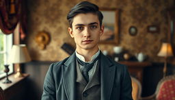 A handsome young middle-class man from the Victorian era, displaying a blend of intelligence and charm