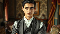 A handsome young middle-class man from the Victorian era, displaying a blend of intelligence and charm