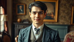 A handsome 25-year-old middle-class man from the Victorian era, embodying both intelligence and a roguish charm