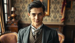 A handsome 25-year-old middle-class man from the Victorian era, embodying both intelligence and a roguish charm