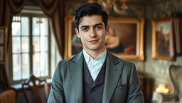A handsome 25-year-old middle-class man from the Victorian era, embodying both intelligence and a roguish charm