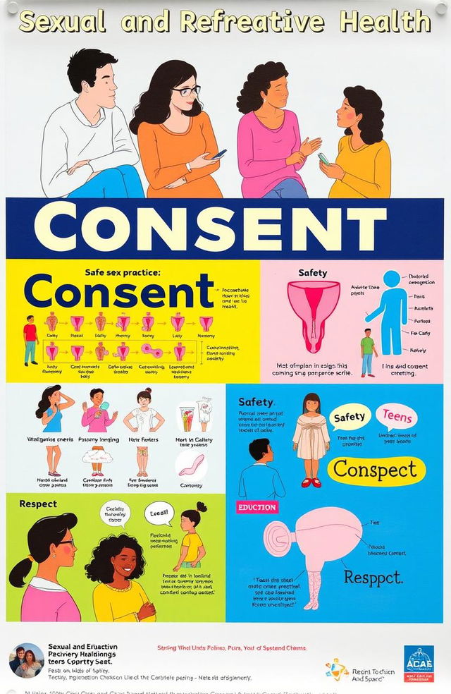 An educational poster showcasing Sexual and Reproductive Health Education themes