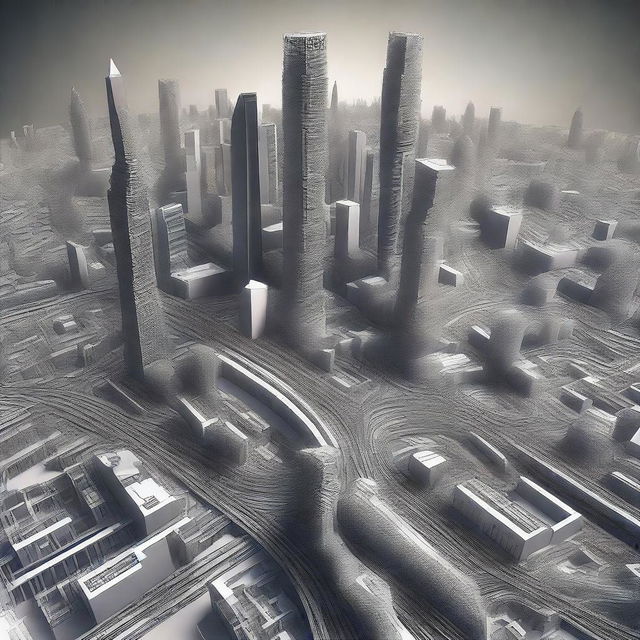 Generate an image of a sprawling cityscape, interestingly shaped like a fractal