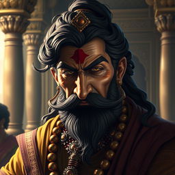A detailed and artistic representation of Shakuni, the legendary figure from the Indian epic Mahabharata