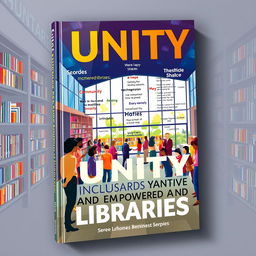 A striking book cover design for 'Unity Towards Inclusive and Empowered Libraries'