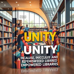 A striking book cover design for 'Unity Towards Inclusive and Empowered Libraries'