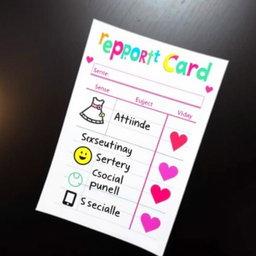 A creatively designed report card labeled 'Sissy Report Card,' featuring playful and colorful graphics