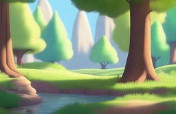 Generate an image of a serene nature environment designed in the style of a Pixar animation.