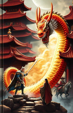 A captivating book cover featuring ancient Chinese architecture with ornate rooftops and intricate details