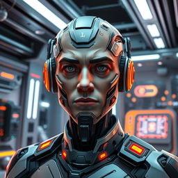 A futuristic interpretation of George Floyd as a cyborg named 'George Droyd', designed with advanced technology and bioengineering elements