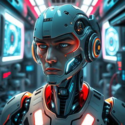 A futuristic interpretation of George Floyd as a cyborg named 'George Droyd', designed with advanced technology and bioengineering elements