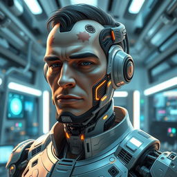 A futuristic interpretation of George Floyd as a cyborg named 'George Droyd', designed with advanced technology and bioengineering elements