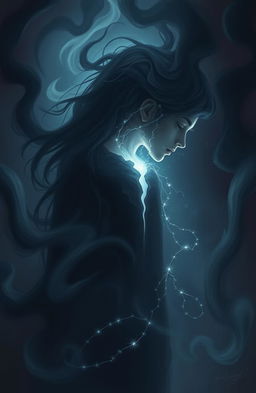 An ethereal scene depicting a shattered soul amidst swirling shadows, representing the struggle of the mind to heal
