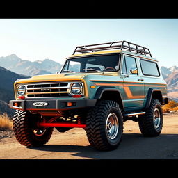 A concept design for a new SUV that excels in all-terrain capability, featuring a retro-modern style