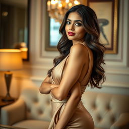 A sultry and confident woman, inspired by Ankita Dave, exuding charm and allure