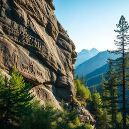 A detailed and evocative depiction of rock carvings created by ancient peoples in the Altai Mountains, illustrating the mysteries surrounding their mummies