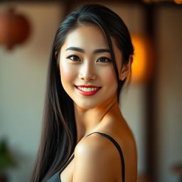 A stunning Chinese woman with attractive features and a captivating smile, posing confidently