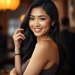 A stunning Chinese woman with attractive features and a captivating smile, posing confidently