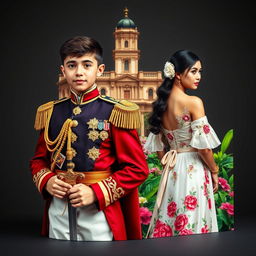 The front cover features a youthful, strong man dressed as a Spanish general, showcasing a detailed uniform adorned with gold epaulettes and intricate decorations
