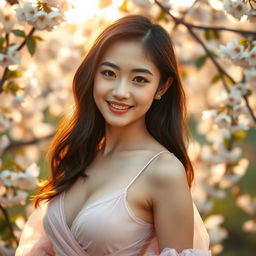 A beautiful Japanese model with a captivating smile, showcasing her alluring features